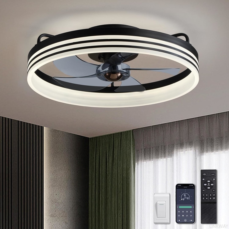 Wholesale   20 Inch 5 Blades 6 Wind Speeds Smart Low Profile Ceiling Fan Lights Flush Mount With APP Remote for Bedroom Living Room