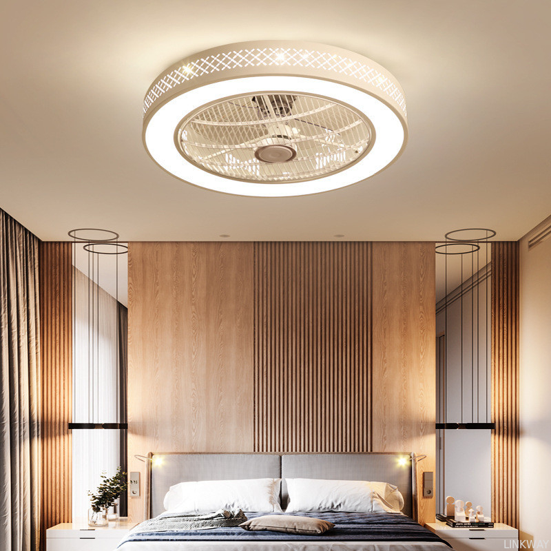 Wholesale   LED Ceiling Fan Bedroom Pink Color Child Room Design Simple Safety Ceiling Fan