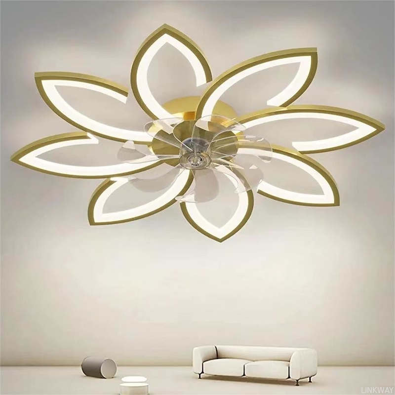Wholesale factory Fashion Art Multi-head Petal Inverter Fan Light For Living Room Bedroom