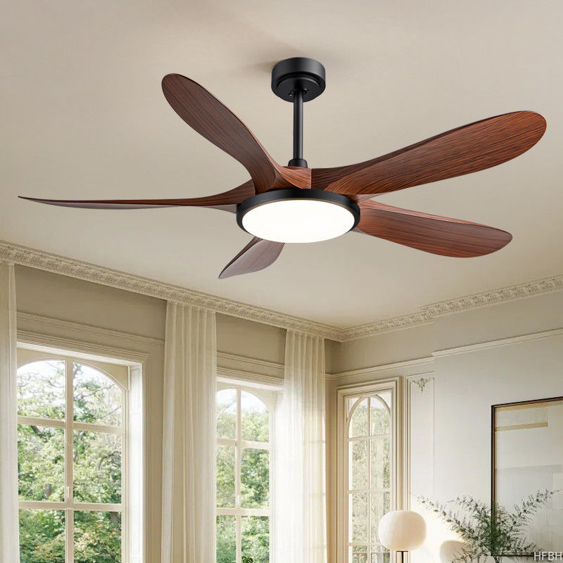 Factory Best Seller 56-Inch Modern Ceiling Fan Light 5 ABS Blades Walnut/Lightwood Remote Control DC Motor Iron Lamp for Living Room