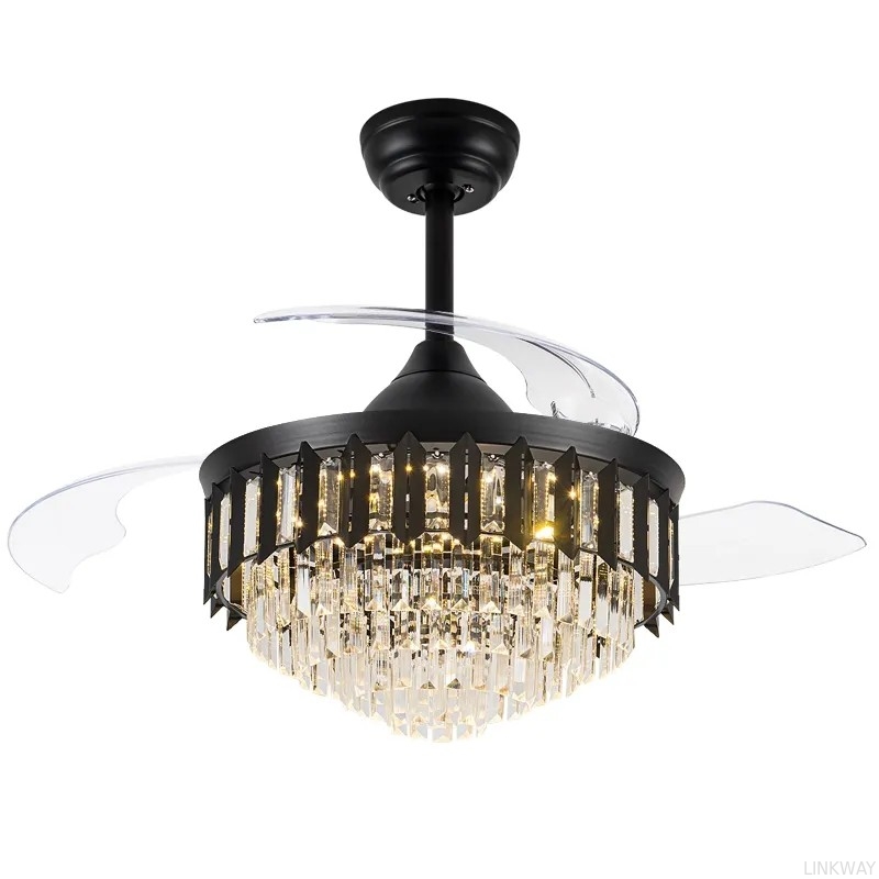 wholesale   Luxury Remote Control Retractable Invisible Fan Blade Golden Ceiling Fan Light