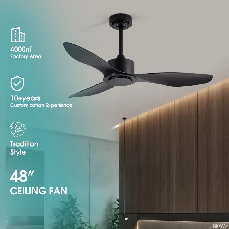 Manufacturer  Interior Office Home Remote Control ABS 3 Blades White Black Modern 48 Inch Ceiling Fan