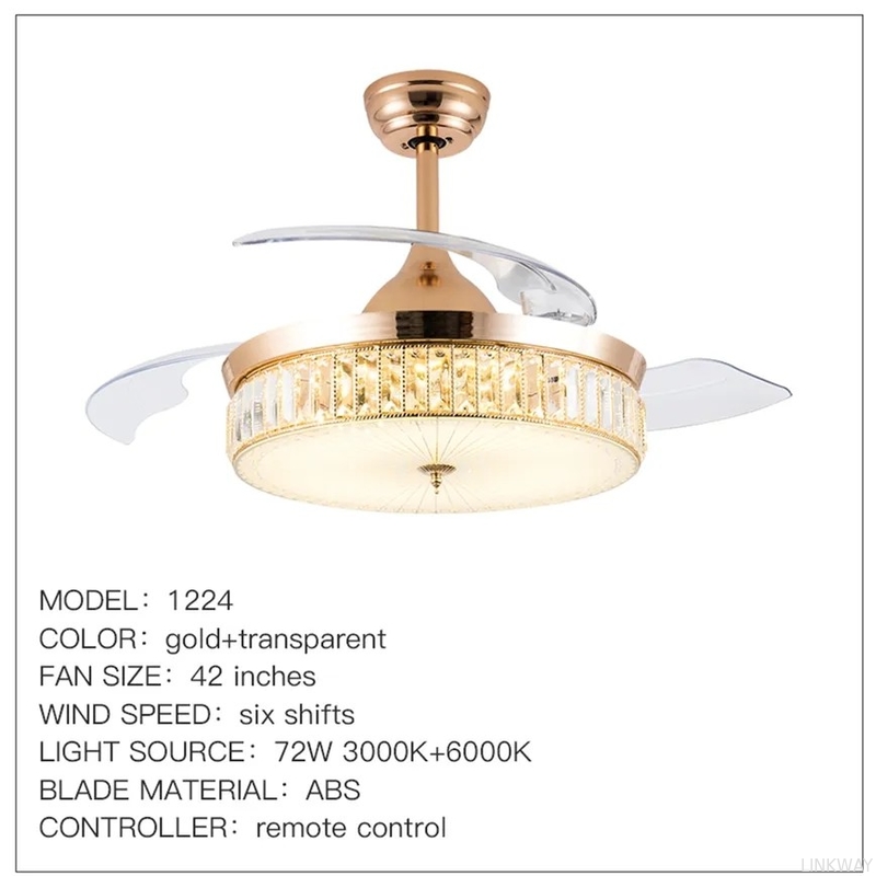 wholesale  Tricolor Dimming Black Luxury Crystal Ceiling Fan Light with Remote Control