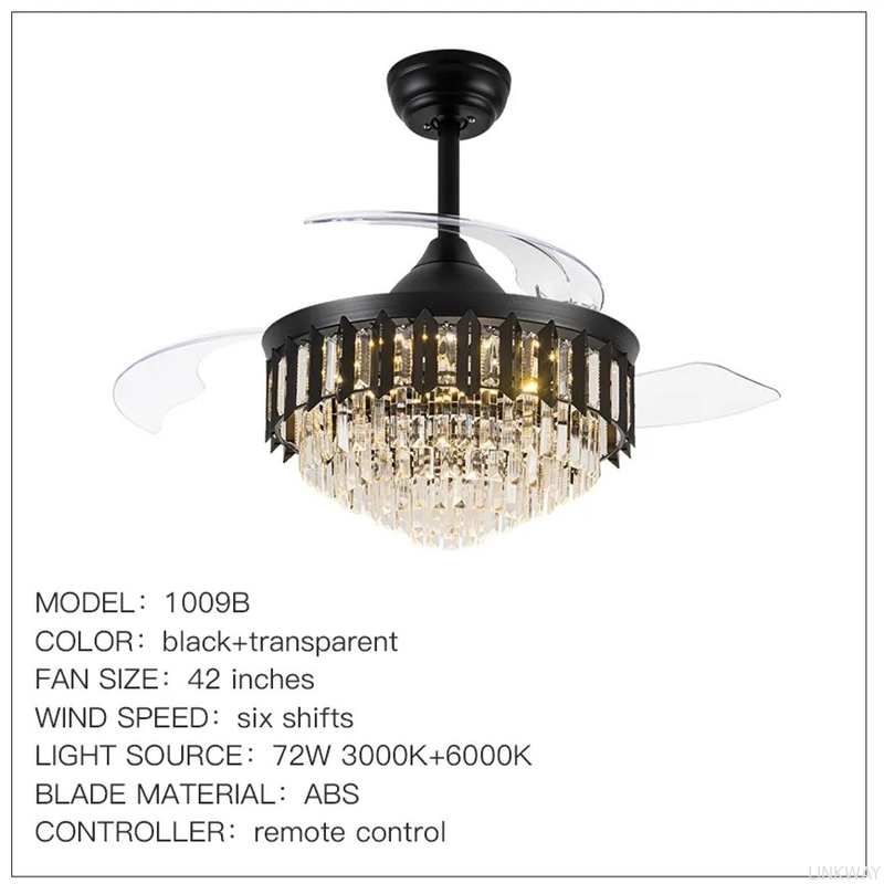 wholesale   HFBH Model1268B Entry lux Modern Crystal 42 Inches Golden Ceiling Light with Fan
