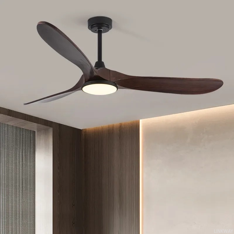 Wholesale factory Model 666 52 Inch Ceiling Fan for Living Room Solid Wood Blade BLDC Motor Walnut Ceiling Fan with Light