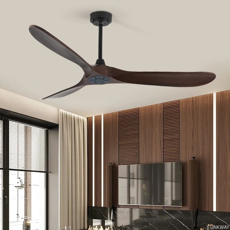 Wholesale factory Model 666 52 Inch Ceiling Fan for Living Room Solid Wood Blade BLDC Motor Walnut Ceiling Fan with Light