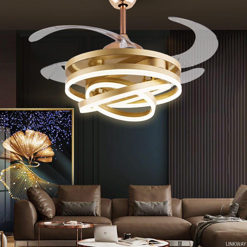 Manufacturer European Creative 90W Three Ring Fan Lamp with LED Modern Remote Control Double Luminous for Living Room Dining Room