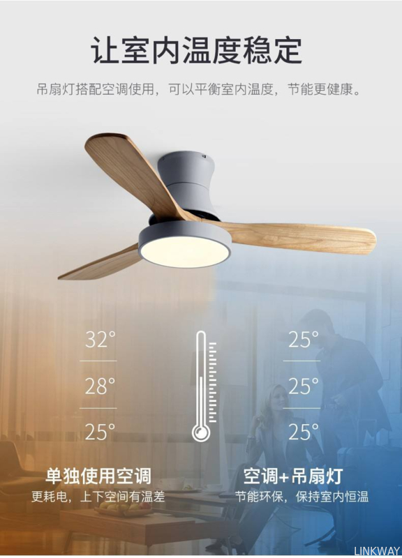 Factory Modern Nordic Fancy 3 Wooden Blades 42 Inches Energy Saving Dc Motor Decorative Led Ceiling Fan