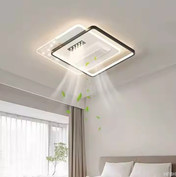 Luxury Fan Light Square Bedroom 6 Speeds Decorative Recessed Smart Bladeless Ceiling Fan With Light for Living Room Bedroom