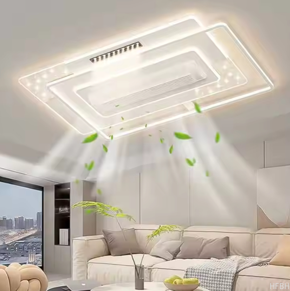 Luxury Fan Light Square Bedroom 6 Speeds Decorative Recessed Smart Bladeless Ceiling Fan With Light for Living Room Bedroom