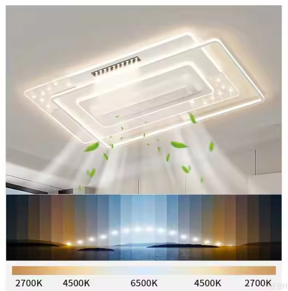 Luxury Fan Light Square Bedroom 6 Speeds Decorative Recessed Smart Bladeless Ceiling Fan With Light for Living Room Bedroom