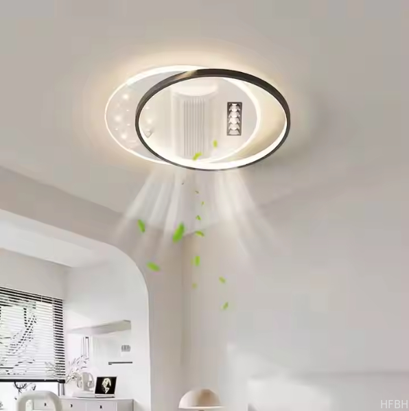 Luxury Fan Light Square Bedroom 6 Speeds Decorative Recessed Smart Bladeless Ceiling Fan With Light for Living Room Bedroom