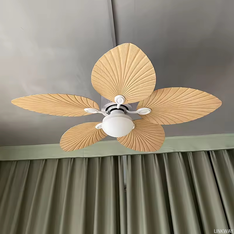 Wholesale  220v Tropical Retro Decorative Fancy Fan Ceilling 5 ABS Palm Leaf Blades Dc Bldc Remote Control Celling Fan With Light