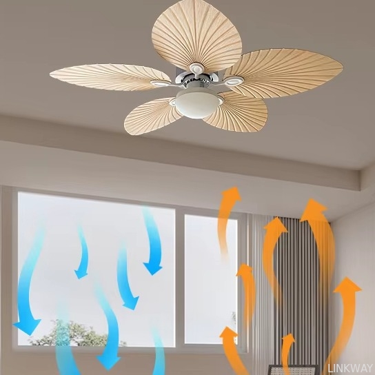 Wholesale  220v Tropical Retro Decorative Fancy Fan Ceilling 5 ABS Palm Leaf Blades Dc Bldc Remote Control Celling Fan With Light