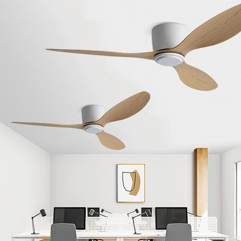 Wholesale factory Led Ceiling Fan Wood Plastic Blades Flush Mount Ceiling Fan With Remote