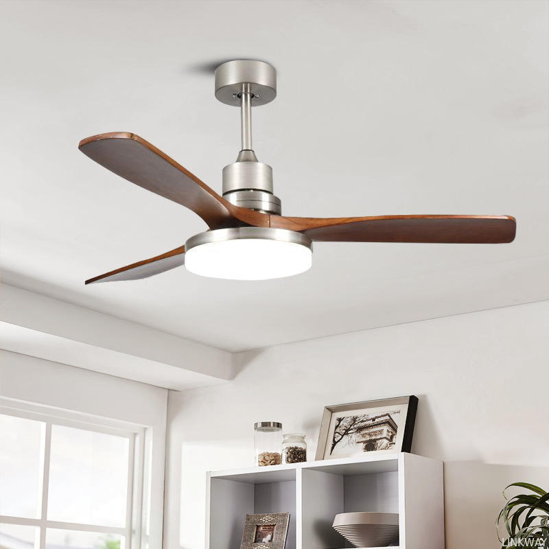 Wholesale factory 35 Inch Small Solid Wood Blades Indoor Remote Control Led Ceiling Decorative Fan with Light