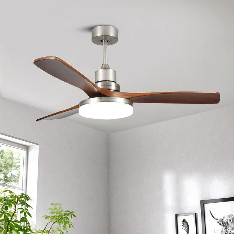 Wholesale factory 35 Inch Small Solid Wood Blades Indoor Remote Control Led Ceiling Decorative Fan with Light