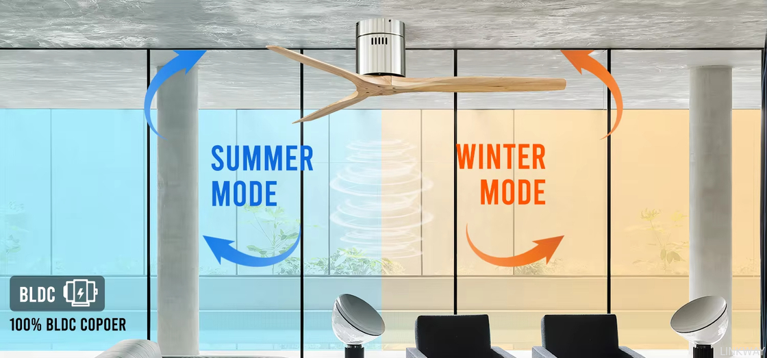 wholesale  52 Inch Fan Light Ventilador De Techo Living Room Indoor Bldc Smart Modern 3 Blades Wooden Ceiling Fan with Light and Remote