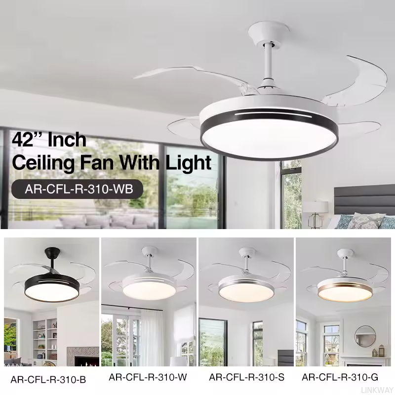 Wholesale factory Modern 42 Inch Retractable Chandelier Ceiling Fans Round Dimmable Led Ceiling Fan with Light and Remote for Living Room Bedroom