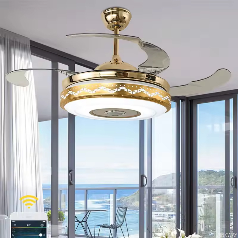 Manufactory China OEM Invisible Blade Living Room Decorative Enclosed Ceiling Fans Light Lamp