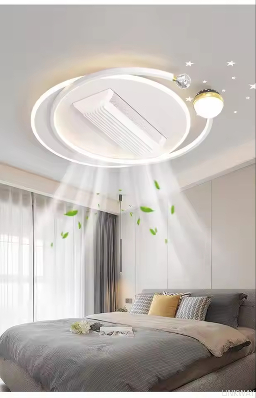 Wholesale factory Modern LED Silent Fan Lights Remote Control Three-Color Strong Wind Anti-Flicker No Blades Living Room Bedroom Dining Room Fan Lamp