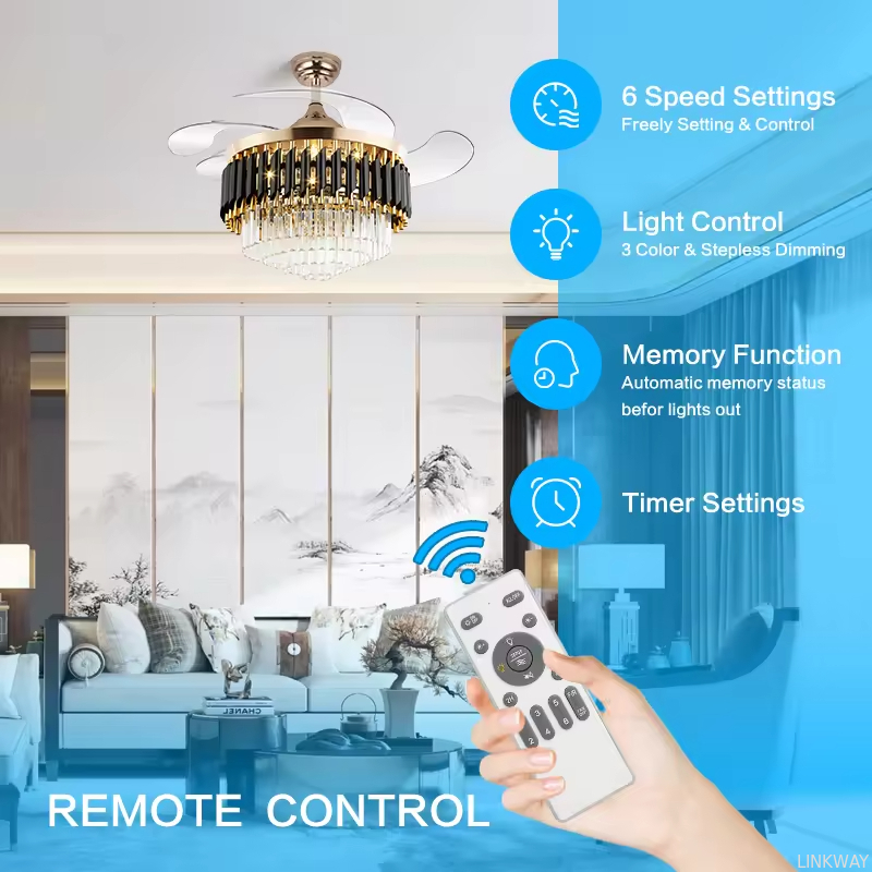 wholesale   Smart Chandelier Ceiling Light and Fan Luxury Bedroom Crystal Chandelier Ceiling Led Fan Light Luxury Ceiling Fan Led with Light