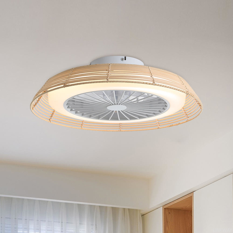 Wholesale factory 18 Inch Rattan Caged Fan Light Smart Tuya APP Control Ventilador Modern LED Ceiling Fan With Remote Control