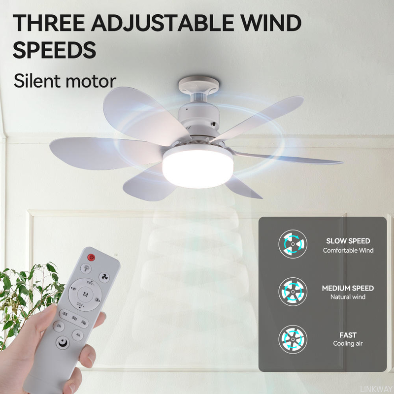 Wholesale   Modern LED Fan Light E27 Remote Control 3 Colors Changeable Strong Wind Speed 52CM 32W AC85-265V Ceiling Fan Light for Bedroom