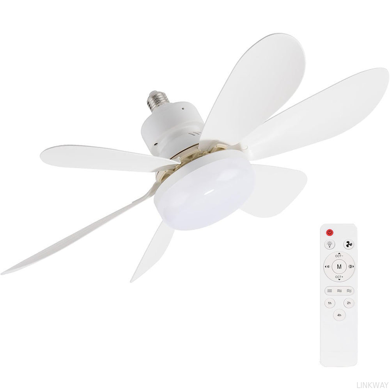 Wholesale   Socket Fan Light with Remote E27 Base 20.5'' Small Screw in Ceiling Fans with Lights 3 Speeds and 3 Color Dimmable Fan Light Bulb