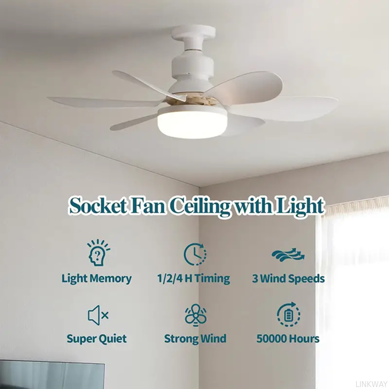 Wholesale   Socket Fan Light with Remote E27 Base 20.5'' Small Screw in Ceiling Fans with Lights 3 Speeds and 3 Color Dimmable Fan Light Bulb