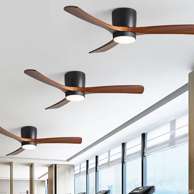 Wholesale   Remote or Wifi Tuya App Residential Low Profile Flush Mount Propeller Wood Blades Energy Saving Ceiling Fan for Low Ceiling