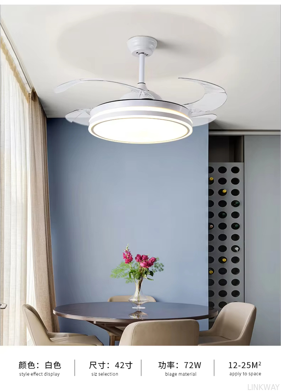 Wholesale    Modern LED Ceiling Fan Light for Home and Restaurant Bluetooth Mute Simple Invisible Iron Chandelier 220V