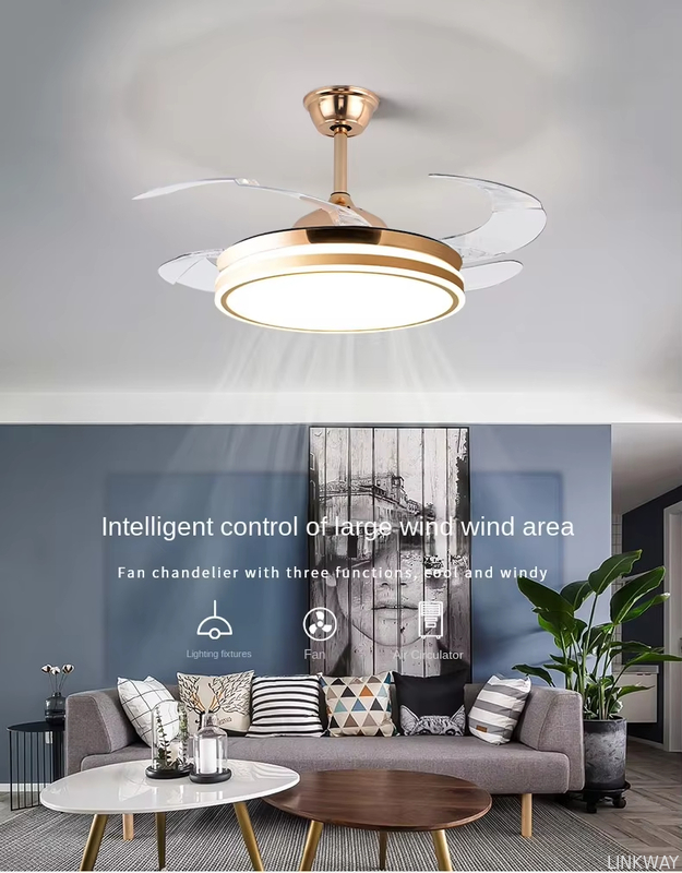 Wholesale    Modern LED Ceiling Fan Light for Home and Restaurant Bluetooth Mute Simple Invisible Iron Chandelier 220V