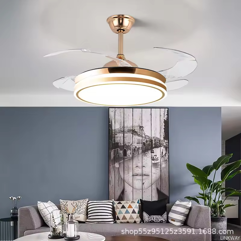Wholesale    Modern LED Ceiling Fan Light for Home and Restaurant Bluetooth Mute Simple Invisible Iron Chandelier 220V