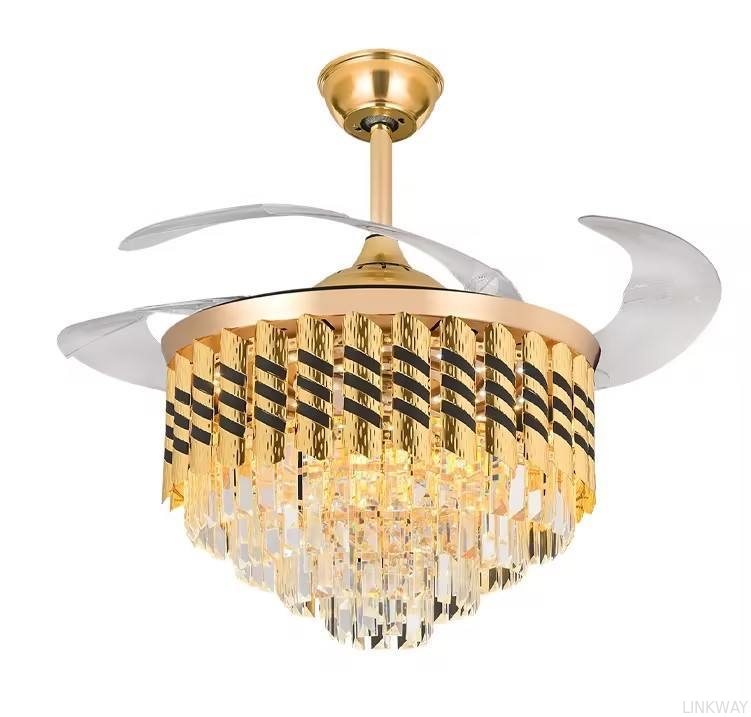 Wholesale  Modern Black LED Chandelier Fan Light Retractable Remote Control Ceiling Lamp With Fan