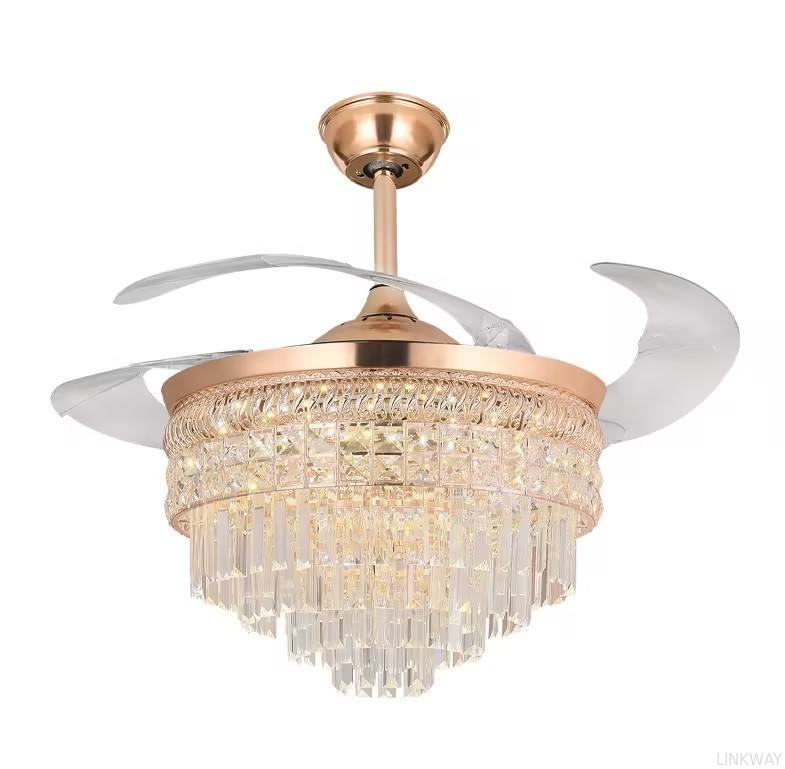 Wholesale  Modern Black LED Chandelier Fan Light Retractable Remote Control Ceiling Lamp With Fan