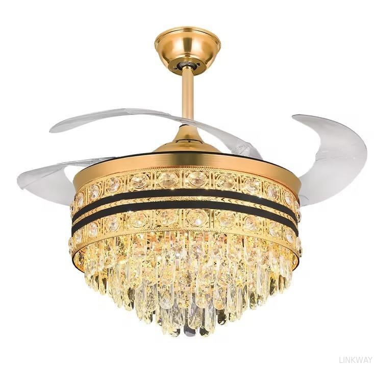 Wholesale  Modern Black LED Chandelier Fan Light Retractable Remote Control Ceiling Lamp With Fan