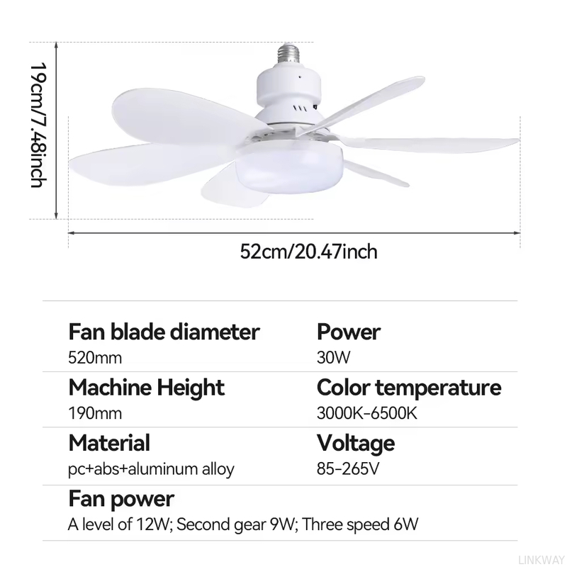 Wholesale   Modern LED Fan Light E27 Remote Control 3 Colors Changeable Strong Wind Speed 52CM 32W AC85-265V Ceiling Fan Light for Bedroom