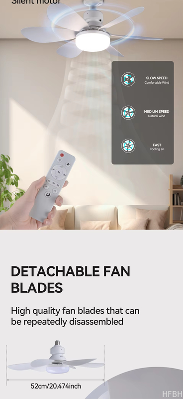 LED Ceiling Fan Light E27 Remote Control 3 Colors Changeable Indoor Home Decoration Bedroom LED Fan Light