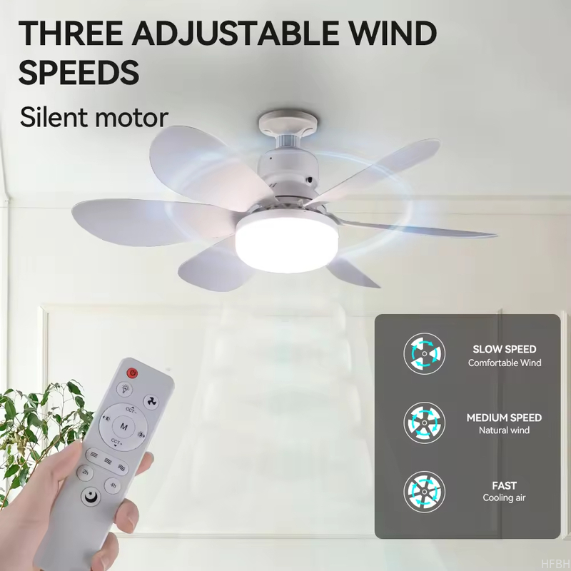 LED Ceiling Fan Light E27 Remote Control 3 Colors Changeable Indoor Home Decoration Bedroom LED Fan Light
