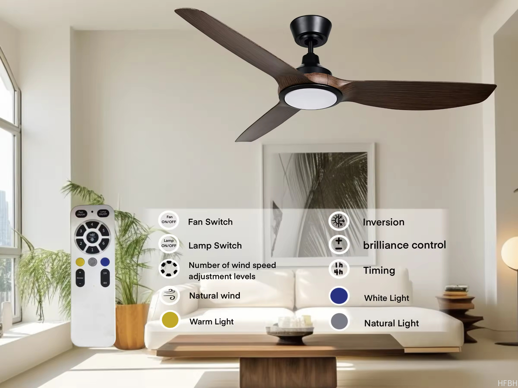 Quiet Motor Cafe Living Room Dining Room Bedroom Study Room 52inch LED Ceiling Fan Light Kits