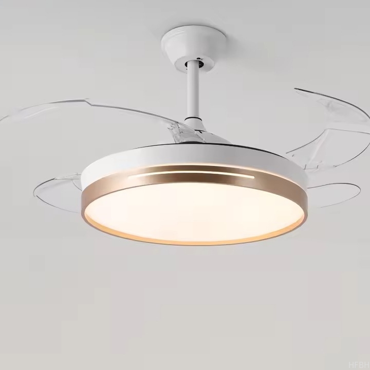 Modern 42 Inch Retractable Chandelier Ceiling Fans Round Dimmable Led Ceiling Fan with Light and Remote for Living Room Bedroom