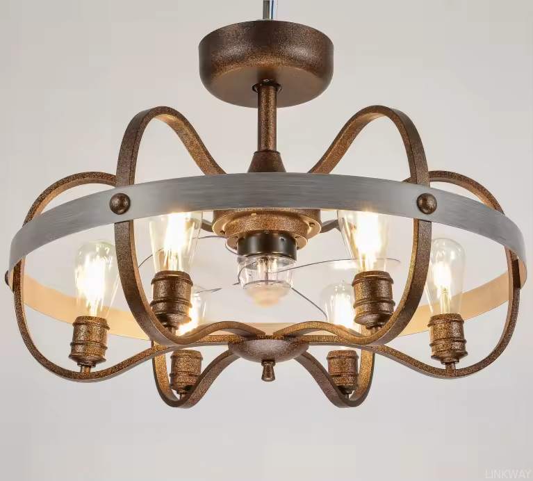 wholesale   Retro Industry Ceiling Fan Light Modern LED Ceiling Fan With Light Remote Control Fan Lamp