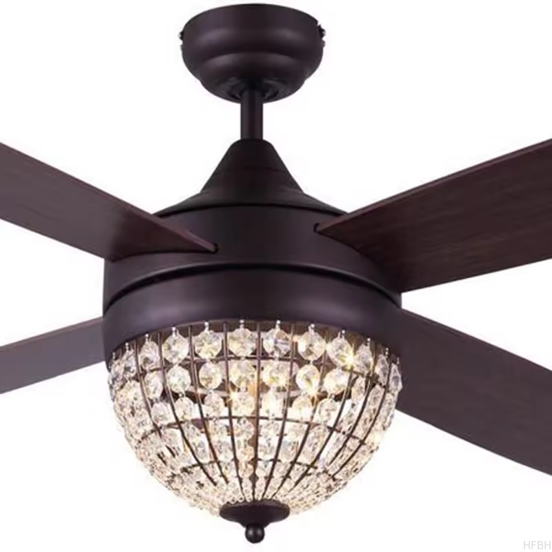 52 Inch Fancy Modern Air Cooling Fan Crystal Lamp Fan ORB Ceiling Fan Light With 4 Plywood Blades Include Remote Control