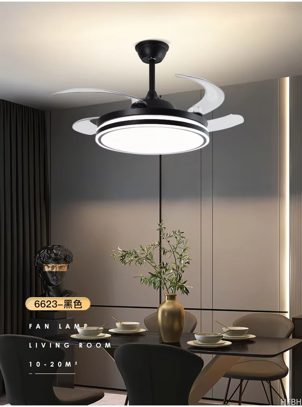 Popular 48inch High Wind Power Silent LED Ceiling Fan Light Variable Frequency Invisible Fan Light For Restaurant