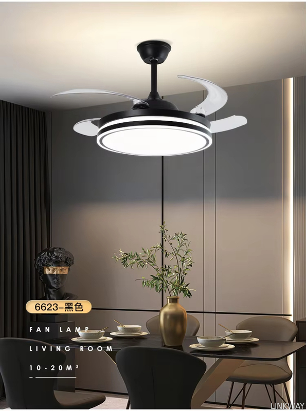Wholesale   Popular 48inch High Wind Power Silent LED Ceiling Fan Light Variable Frequency Invisible Fan Light For Restaurant