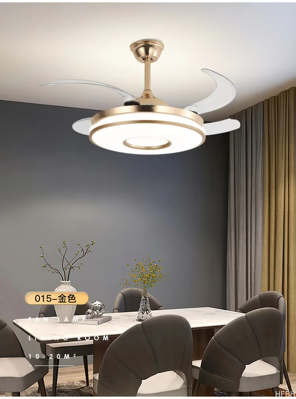 Popular 48inch High Wind Power Silent LED Ceiling Fan Light Variable Frequency Invisible Fan Light For Restaurant