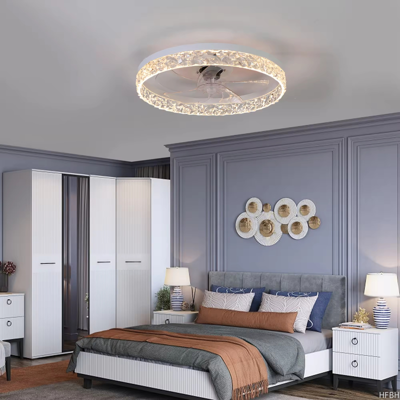 wholesale, manufacturer, factory，batch,tailered, customized         Modern Acrylic Ceiling Fan Light Remote Control Dimmable LED Chandelier 6 Speed Quiet Motor Flush Mount For Living Room Bedroom