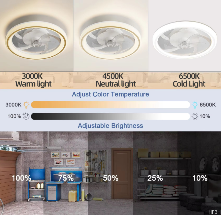 Factory Remote APP Control Smart Low Profile Ceiling Fan Light Flush Mount LED Ceiling Light 6 Wind Speeds