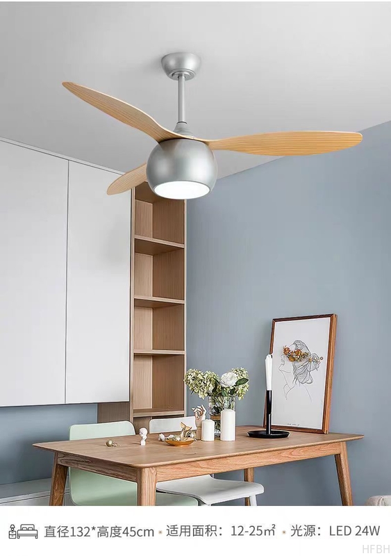 LED Ceiling Fan Lights factory - Gray Solid Wood Blade Ceiling Fan 52 Inch DC Motor Ceiling Fans With LED Lights